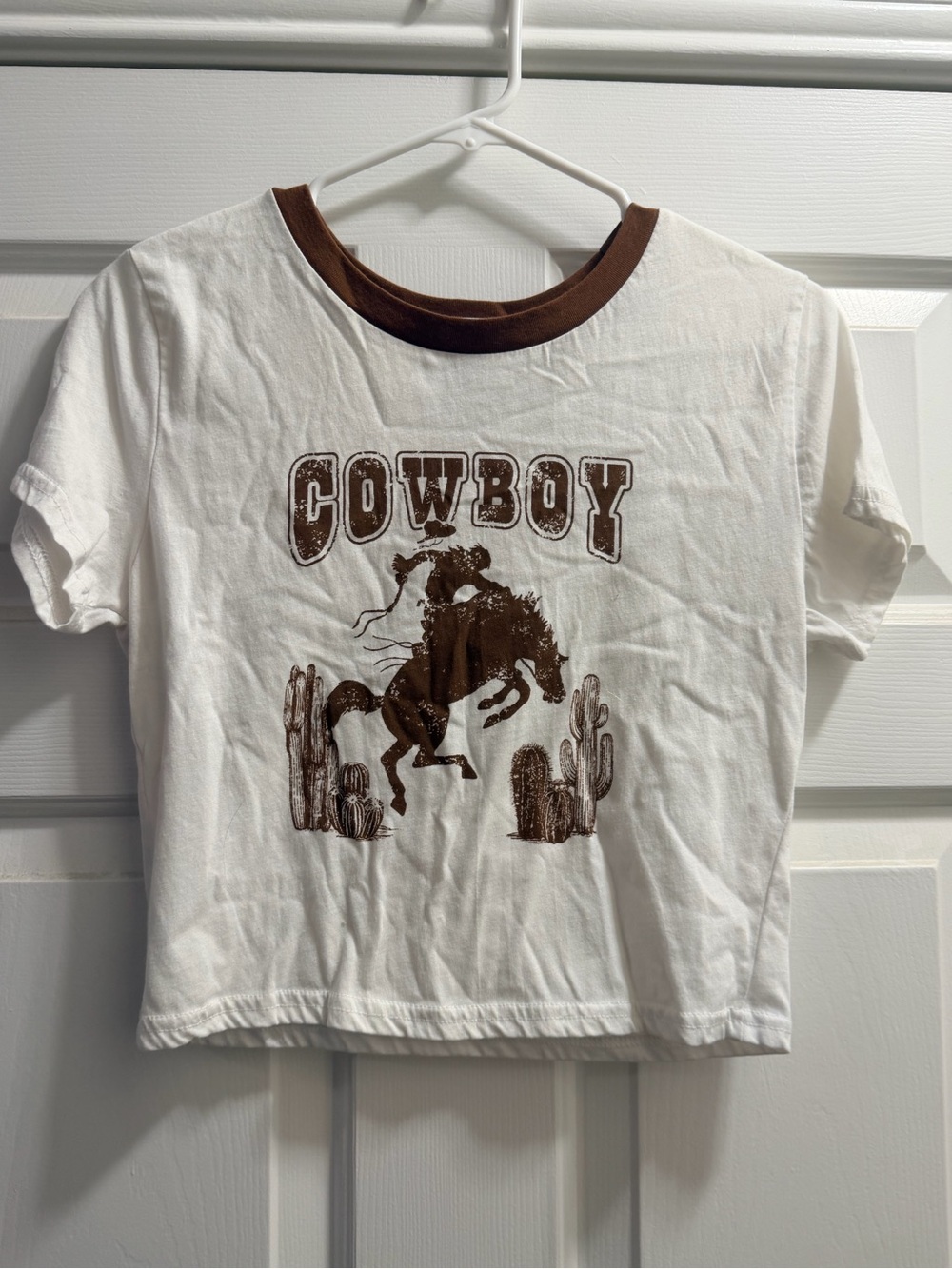 Justify White and Brown Cowboy Graphic Ringer Tee